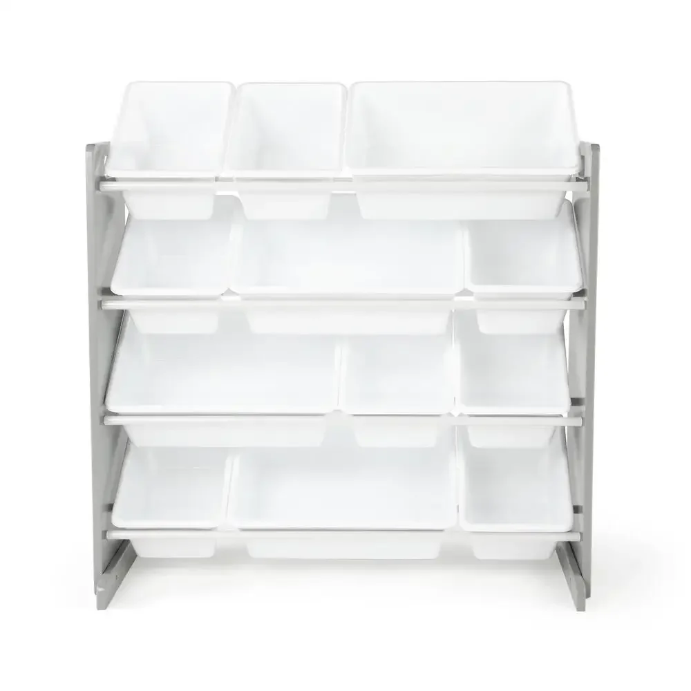 Toy Storage Organizer with 12 Bins Grey/White Finish Sturdy Construction Easy Assembly