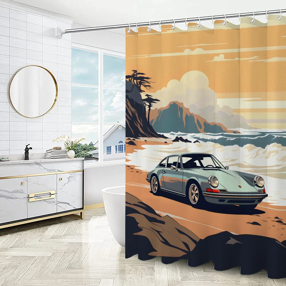 Car in the Box Shower Curtain for Bathroom Accessories Set Folding Partition Curtains Bath Bedrooms Houses Rooms Quarto Home