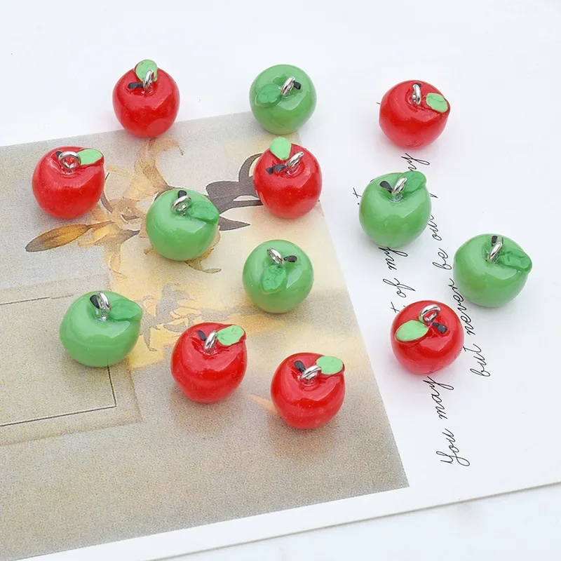 WZNB 10Pcs Resin Apple Charms Fruit Pendant for Jewelry Making Handmade Earring Bracelet Necklace Supplies Diy Craft Accessories