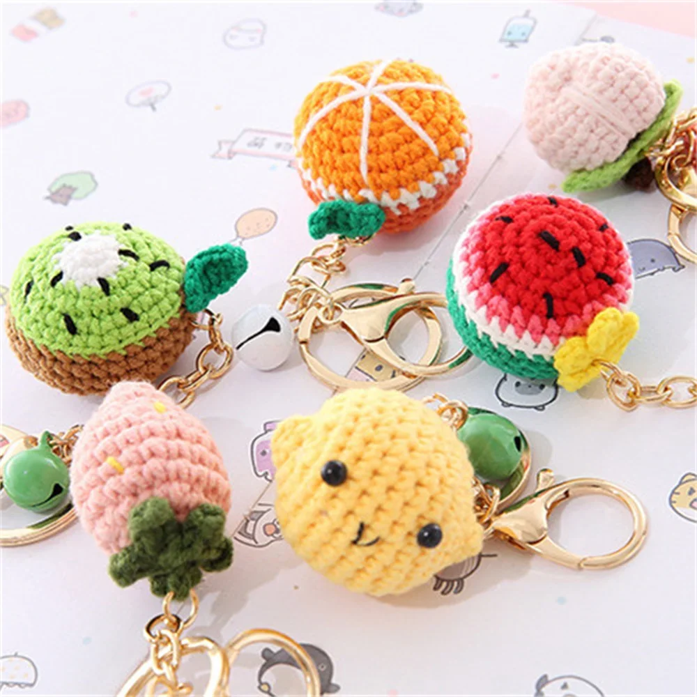 Creative Crochet Hamburger Car Keychains Sweet Knitted Donut Keyrings Handmaking Weaved Cute Keychains for Car Keys Accessories