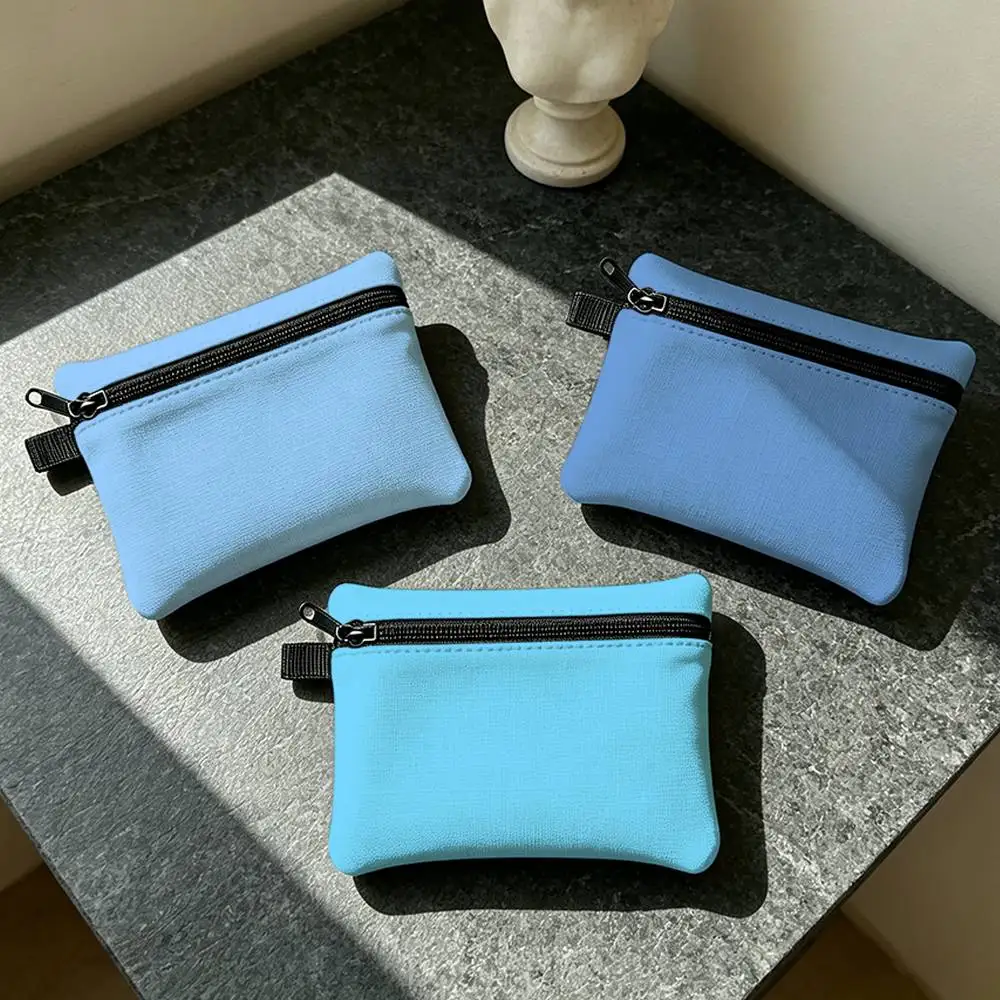 Nordic Style Light Blue Color Waterproof Zippered Coin Purse – Lightweight Hanging Wallet For Coins ID Cards