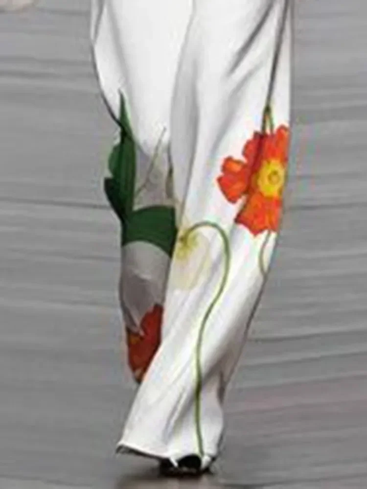 Uoozee Female High Waisted Straight Leg Pants 2024 New Fashion Elegant Floral Printed Loose Casual Going Out Trousers Bottoms