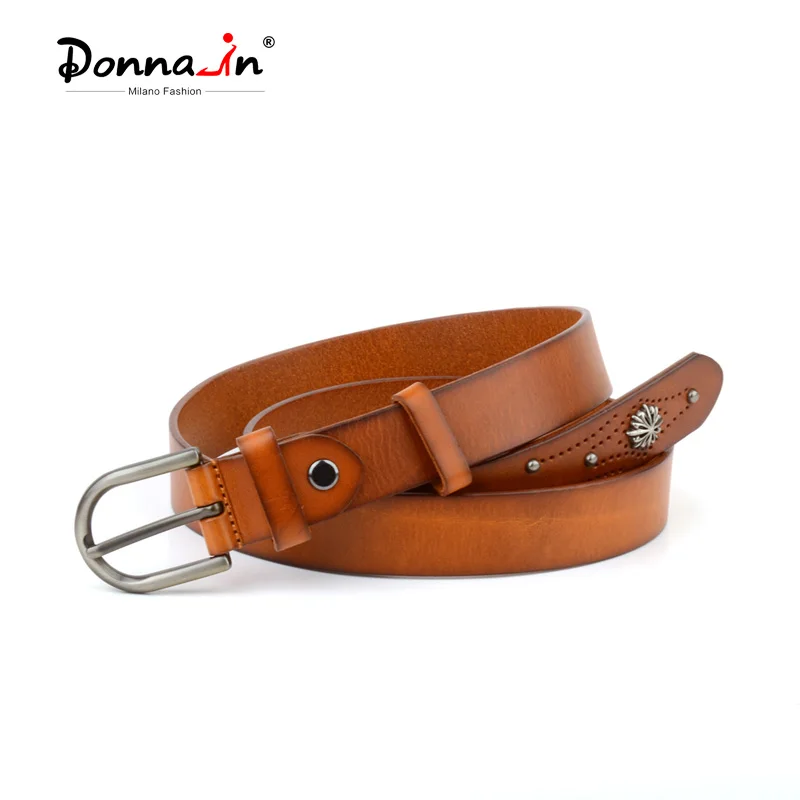 

Donna-in Cow Leather Women Belt Retro Metal Buckle Vintage Rivet Embroider Decoration Jeans Female Trendy Style