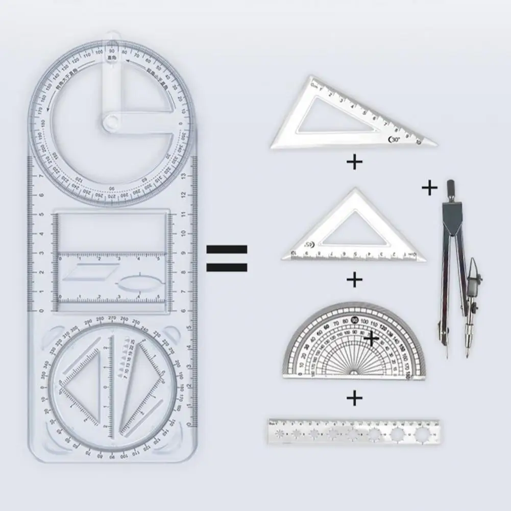 Pengukur multifungsi, alat gambar geometris serbaguna untuk kantor sekolah, skala seni, Template multifungsi