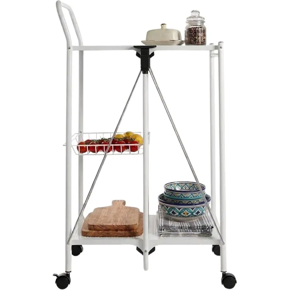 

Kitchen Utility Cart, Plastic and Powder-Coated Metal, White