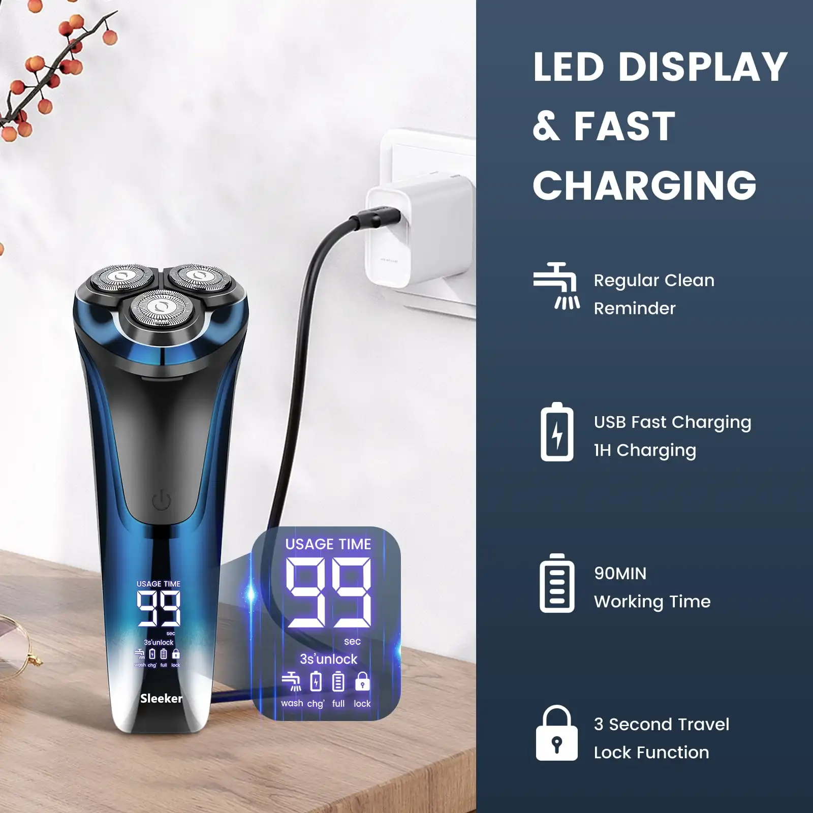 Sweker Electric Razor for Men Rechargeable Electric Beard Shaver with Pop up Sideburn Trimmer Hair Cutting Machine