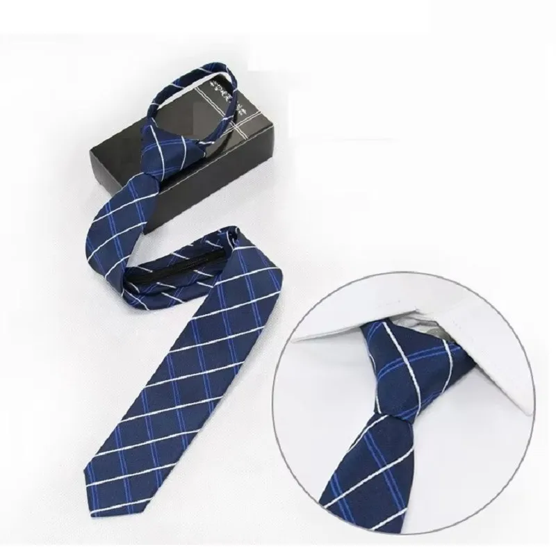 Men's Pre-tied Zipper Necktie Floral Narrow Striped Plaid Lazy Zip Ties for Business Gentleman Clothing Accessories
