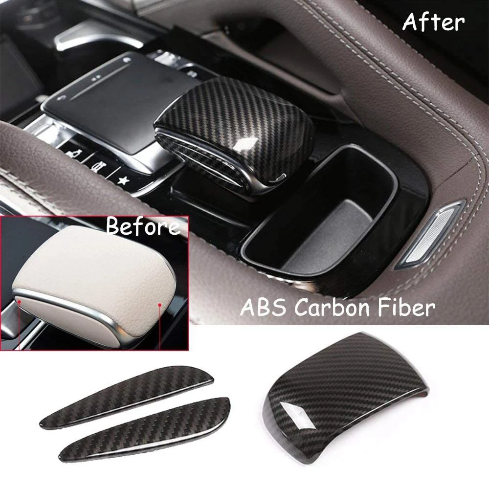 3PCS Carbon Fiber Central Control Armrest Side Cover Gear Shift Head Cover Trim for Mercedes Benz GLE GLS W167 2020