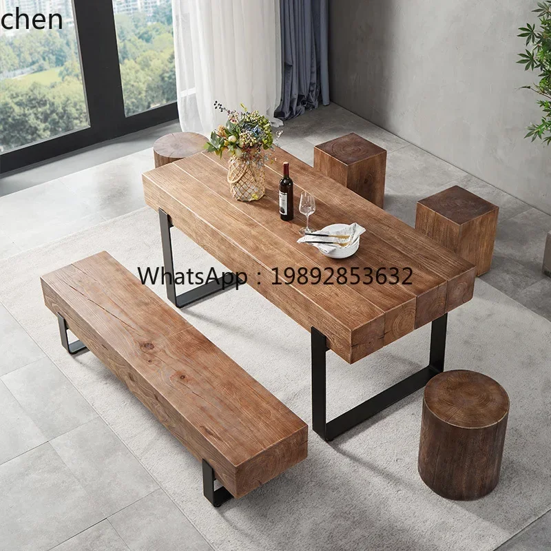 y9.4- log dining table and chairs bench stool stake desk hotel reception table retro pier catering