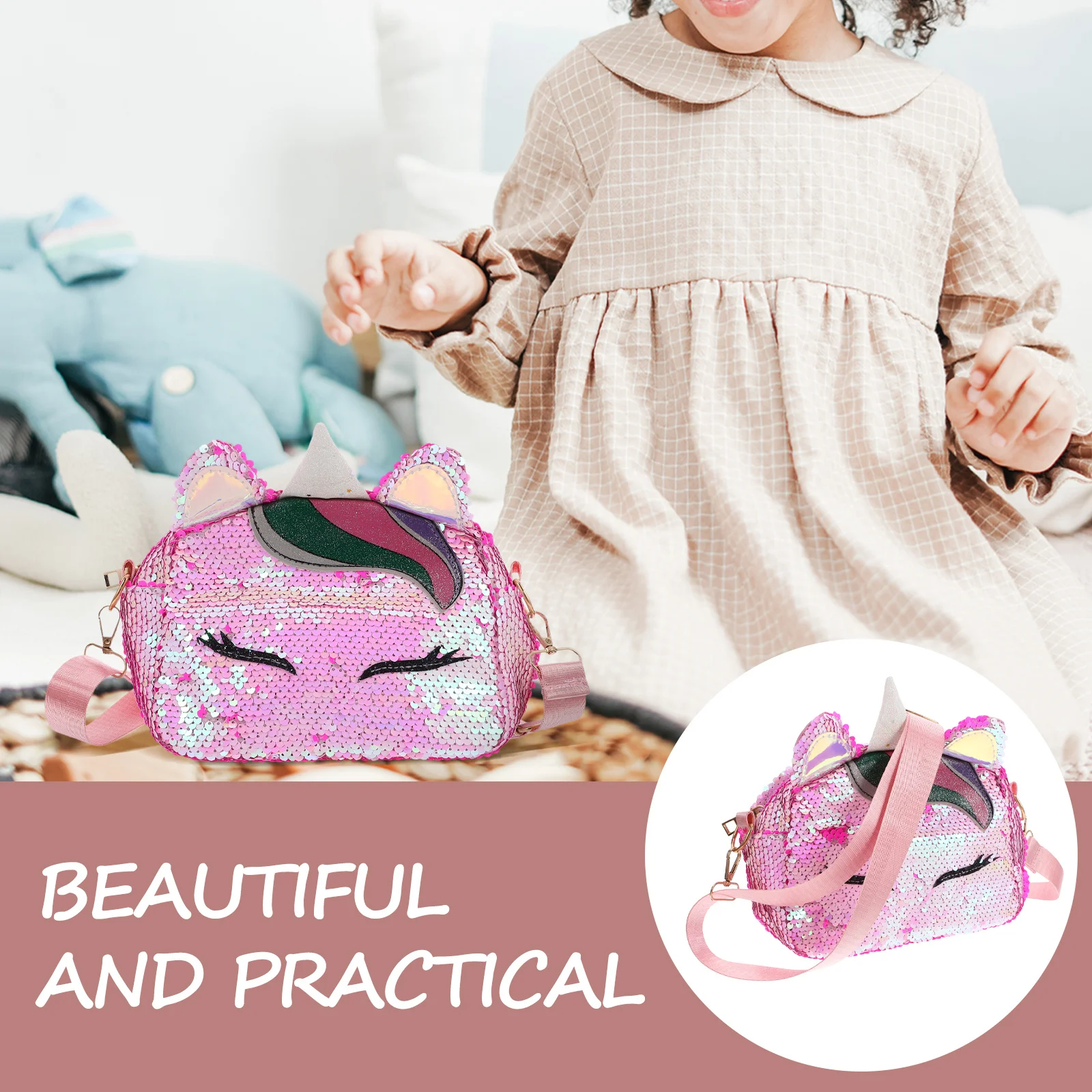 

Unicorn Crossbody Bag PU Durable Bright Color Gym Toiletry Cosmetics Beach Travel Art Supplies Easy Clean Wipe Cloth