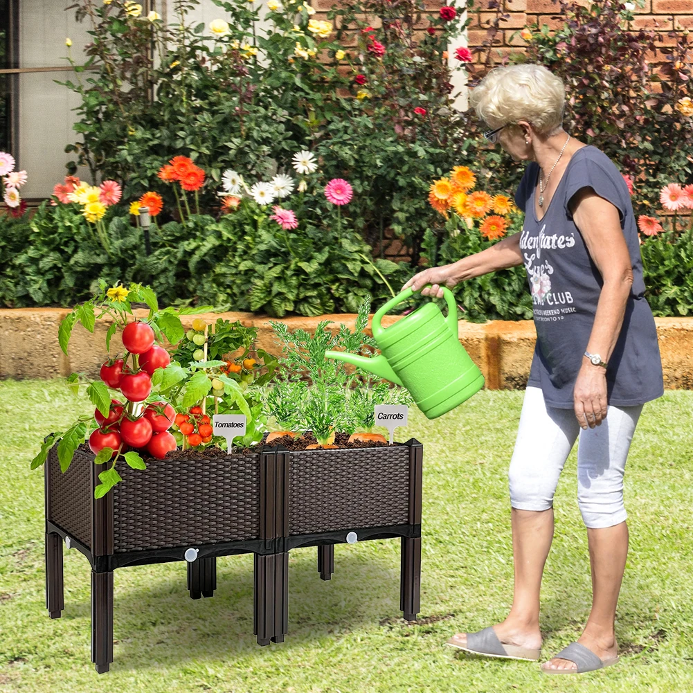 

Elevated Plastic Raised Garden Bed Planter Outdoor Planters with Drainage Holes