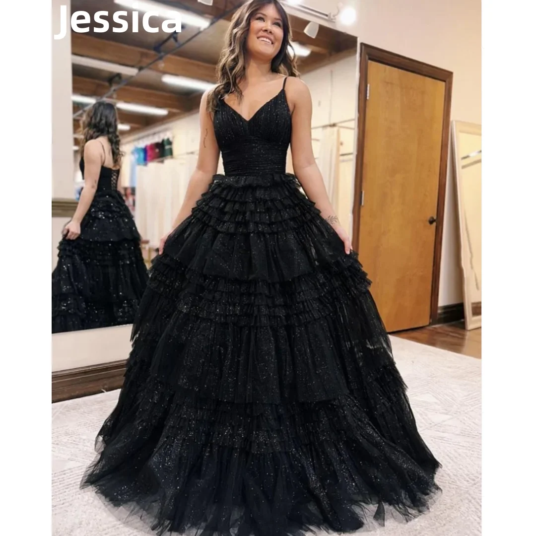 

Jessica Black Prom Dresses Glitter Tulle Multi-layer Graduate Prom Dress Formal Occasions Party Dresses 2024Vestidos De Noche