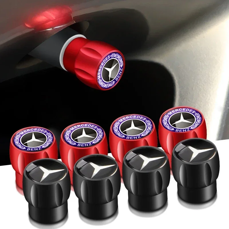 4PCS Tyre Stem Air Caps for W203 W204 W205 W210 W211 W124 W168 W176 CLA CLK CLS GLA Car Wheel Tire Valves Cover key ring