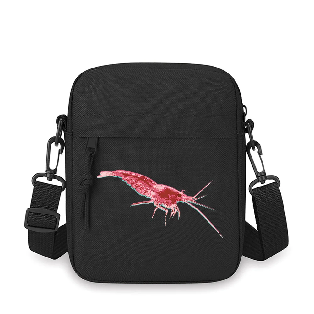 

Shrimp body,antenna,eye,black background Men Crossbody Bag Single Shoulder Women Cartoon Anime Film Printing Design Unisex