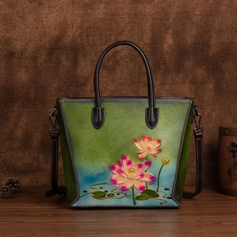 LOMCEL TY16 New Chinese-style women's bag - Cross-border vintage ladies handbag made of top-grade cowhide, perfect for moms
