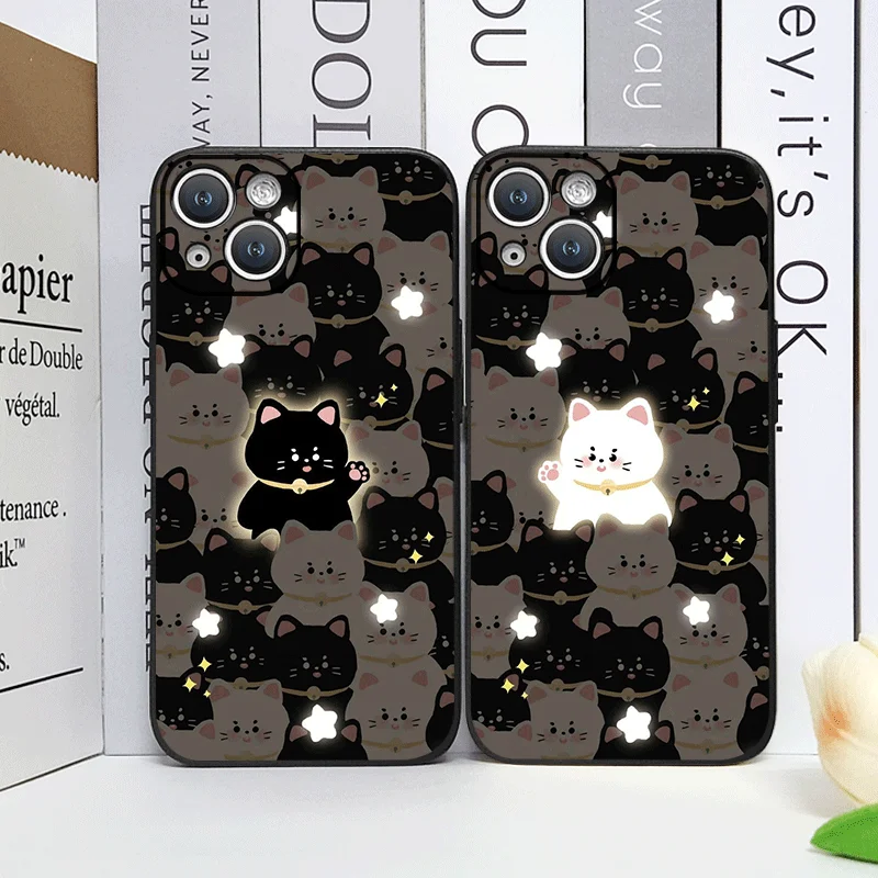 Cartoon Schwarz Weiß Katze Paar Handyhülle für IPhone 16 12 11 14 13 15 Pro Max Mini X XS MAX XR SE2 7 8 14Plus gepaarte Softcover