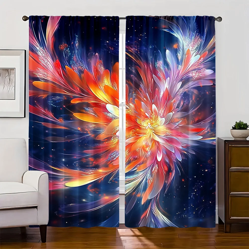 2pc,  Clearance Sale Curtain (20.67x45.67in,29.53x65.35in,29.53x102.36in,41.34x90.55in,51.18x82.68in) Fractal flower art 100%