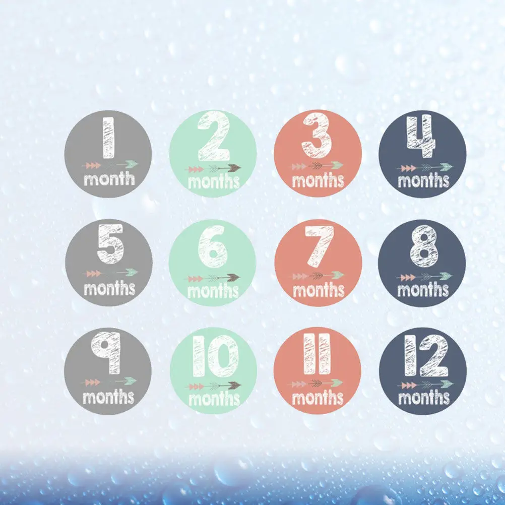 12Pcs Baby Month Sticker Set Commemorative Number Stickers for Infant Milestone Photos Clothing Gift Packaging Newborn