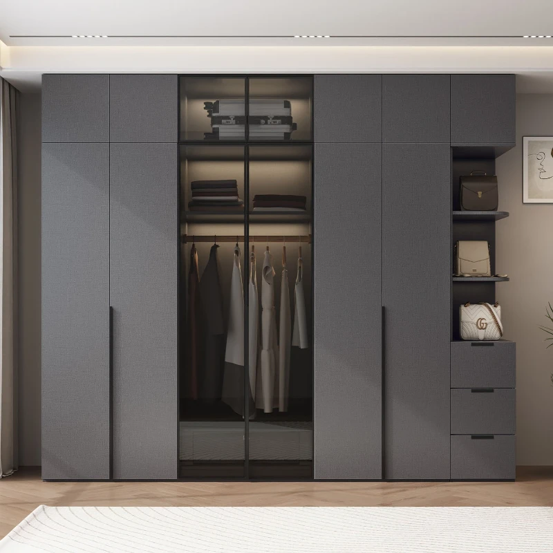 minimalist Glass door clothes closet bedroom gray light luxury storage clothes closet storage home cajoneras Organizer furniture