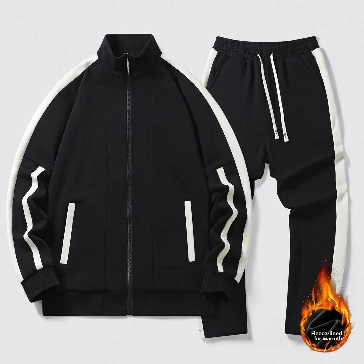 

Men's Casual Sports Set Autumn Winter New Fce Thiened Stand Collar Sweatirt Pants Two Piece Set Trendy Jaet
