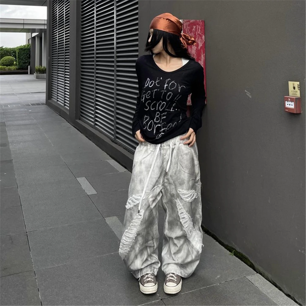 Jeans lavati vintage Pantaloni da lavoro larghi effetto consumato High Street Pantaloni in denim a gamba larga per uomo Donna Pantaloni cargo streetwear