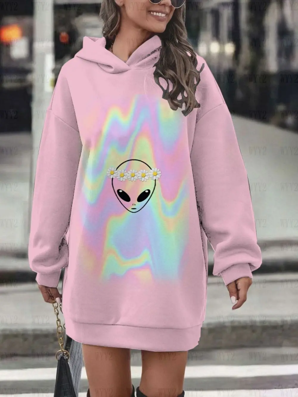 Hoodies Dress Alien Print Round Neck Long Sleeve Hooded Casual Sportswear All-match Sportswear Autumn and Winter