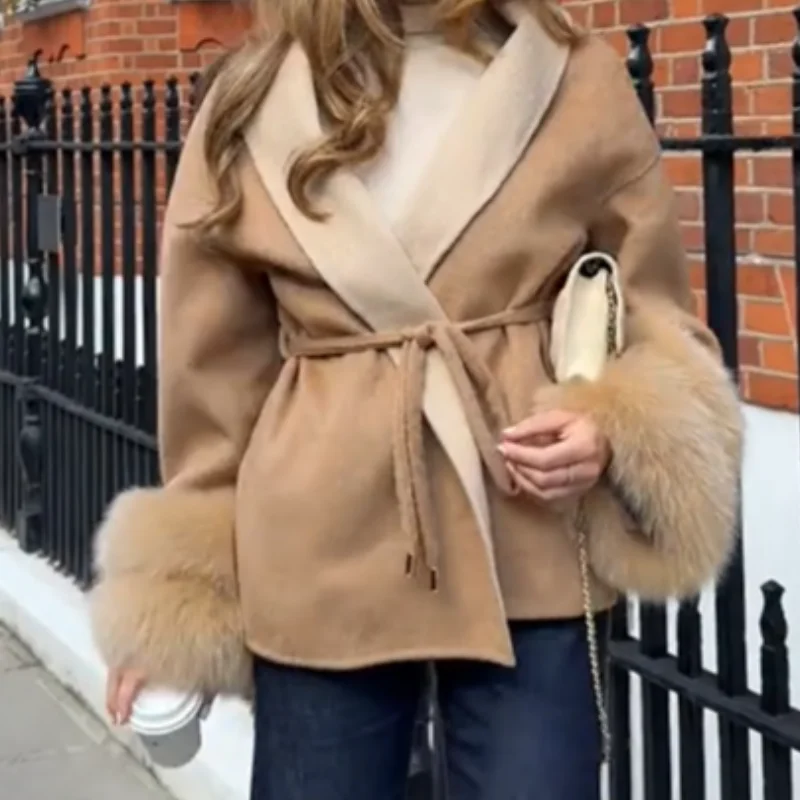 Short Coat Chic Elegant Ladies Shawl Collar Self Tie Belt Relaxed Silhouette Casual Cold Weather Shopping Female Fashion Top