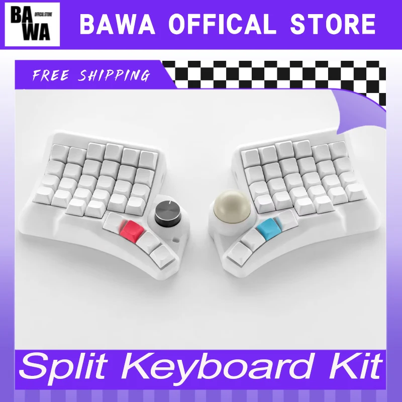 

High Plains Drifter Curved Split Keyboard Kit Wired With Trackball Hotswap Support VIAL Ergonomics Curved Mechanical Keyboards