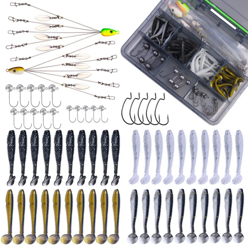 

Набор из 62 приманок T-Soft с джиг-головками и крючками для морской и пресноводной рыбалки, эффективен для ловли мандариновой рыбы, окуня и других видов.