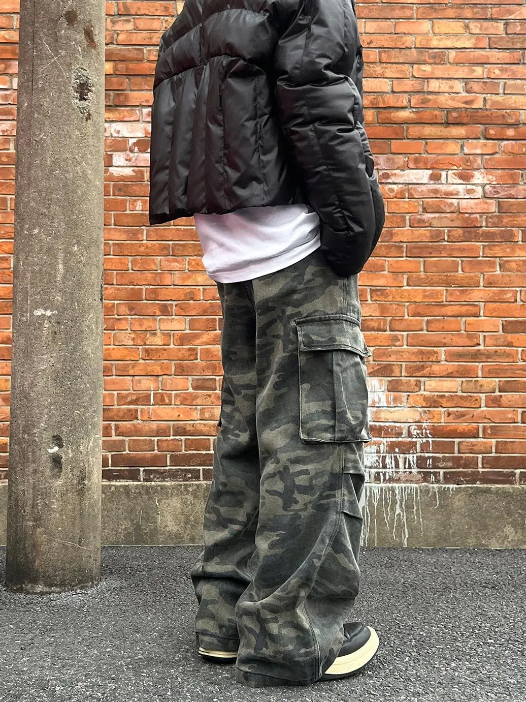 American Retro Cleanfit Camouflage Wide Leg Pocket Work Pants Men High Street Loose Straight Casual Long Trousers
