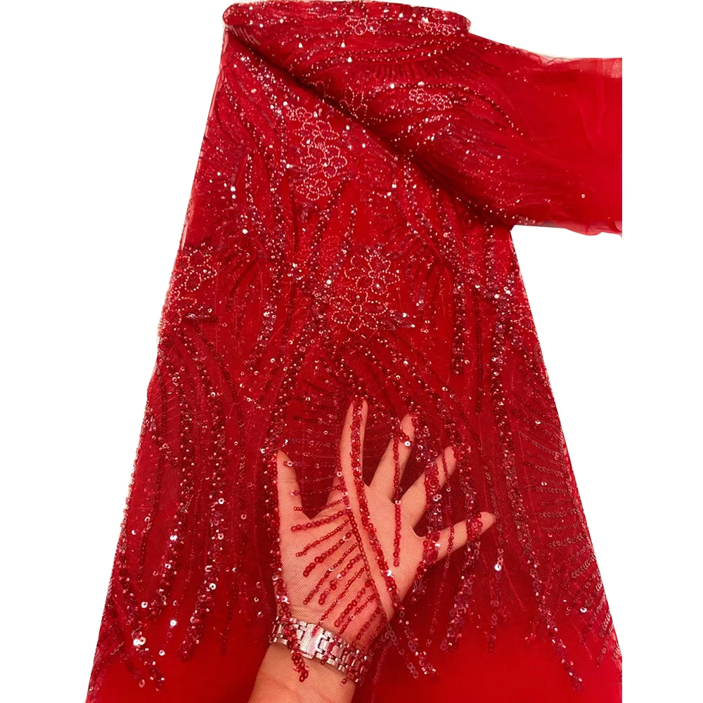 Tissu en dentelle perlée à paillettes africaines, tissu en dentelle française, fête de mariage, haute qualité, vente en gros, 5 mètres, 2024