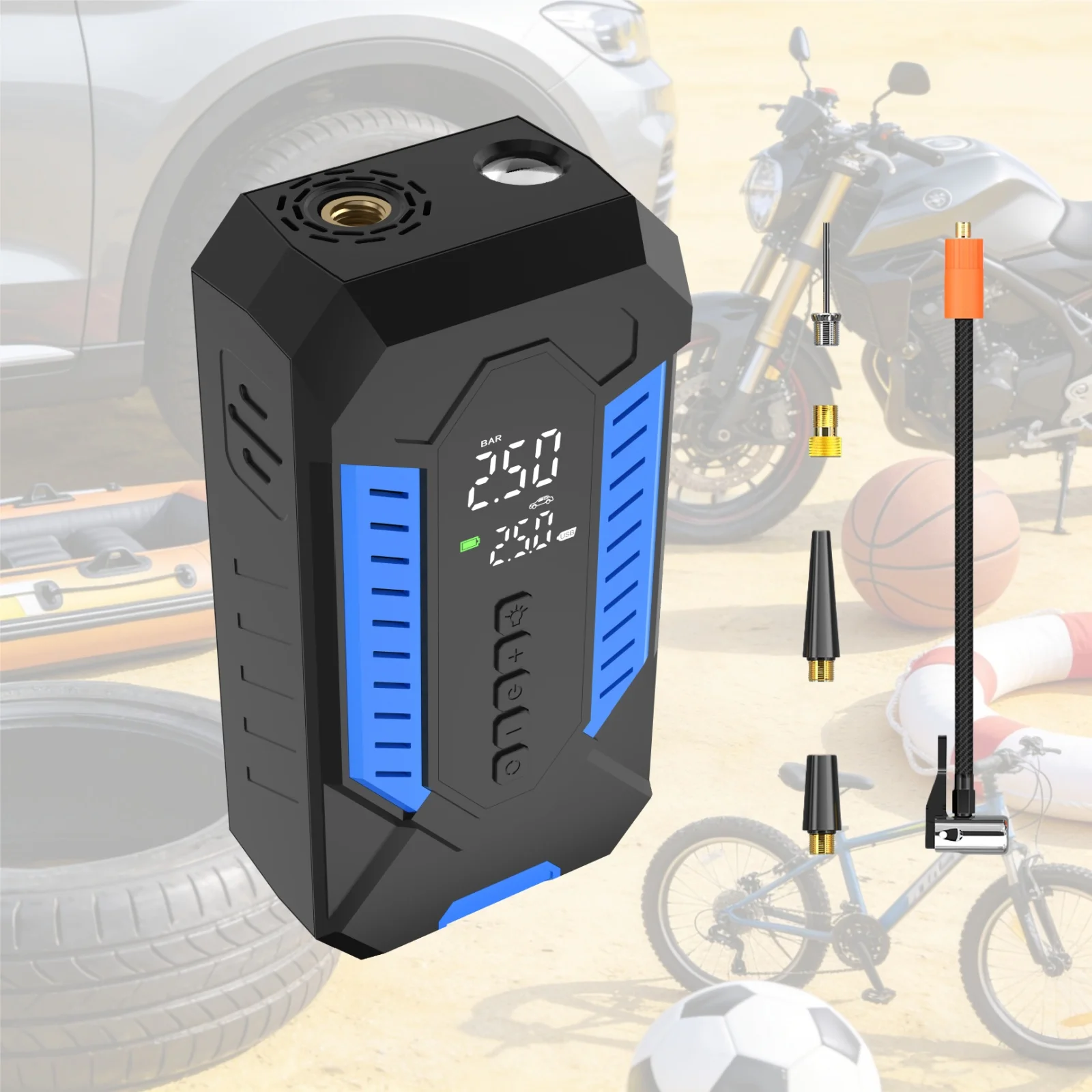 

Портативный беспроводной автомобильный компрессор 6000 мАч, 30 л/мин, с LED-дисплеем для автомобиля, внедорожника, мотоцикла, велосипеда, кемпинга, экстренных ситуаций