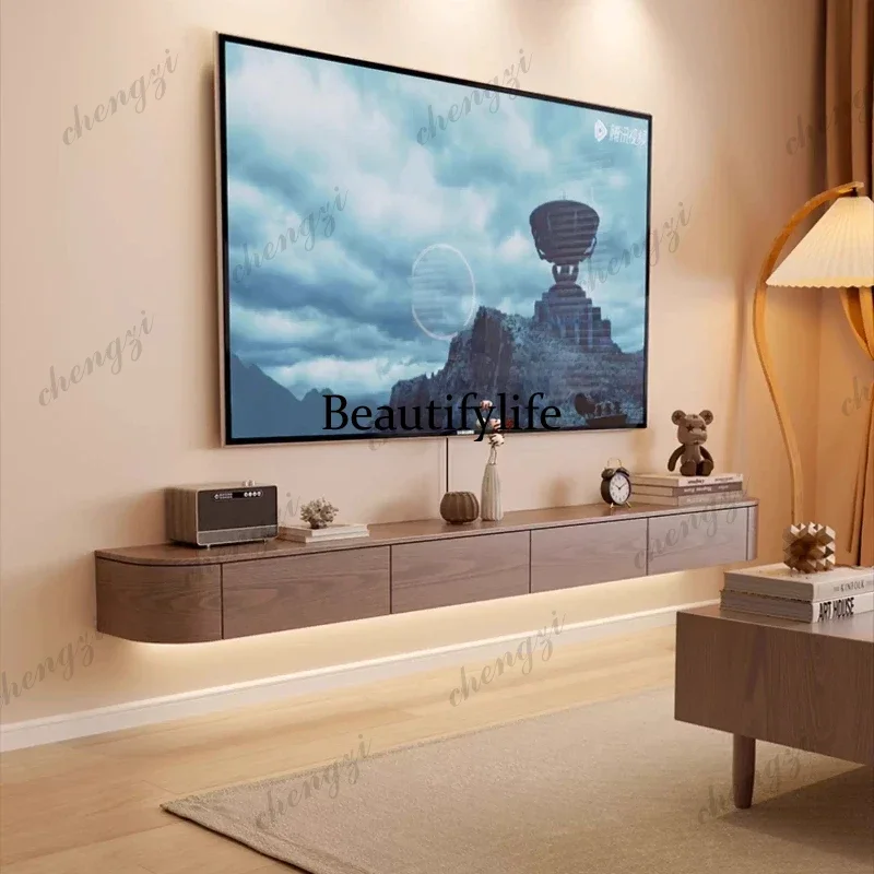 Living Room Furniture Home Modern Designer Center Table Solid Wood Suspended TV Stands Creative Wall-mounted Storage TV Cabinet