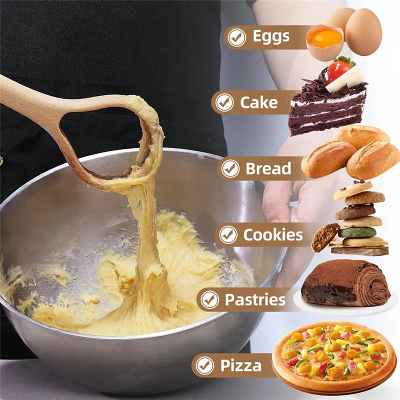 A88E-Danish Dough Whisk - 13In Bread Making Tools With Wooden Handle - Baking Whisks For Sourdough, Dough Pizza And More