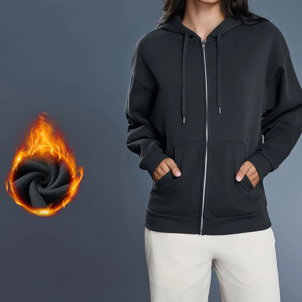

Women's Loose Fit Hooded Zip-Up Cardigan - Fleece Lined Warm Pullover Sweatshirt, Casual Oversized Jacket For Daily Wear
