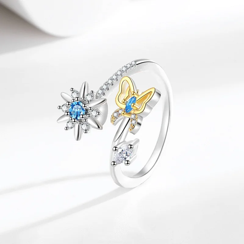 Cartoon Kitty Anxiety Relaxing Ring Women Bohemia Butterfly Flower Pendant Spinner Fidgets Anti Stress Rings Luxury Jewelry