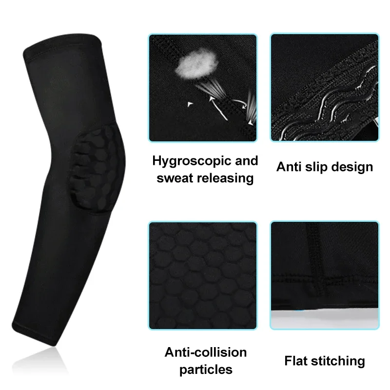 1Pcs Elbow Compression Sleeve Sports Arm Forearm Brace Support Honeycomb Pad Crashproof Basketball Football Cycling Arm Guard