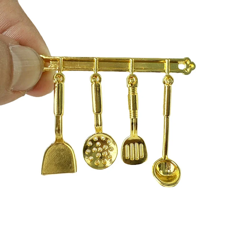 1세트 인형집 미니어처 주걱 슬롯 스푼 금/은 1:12 인형집 주방 장식 모델 장난감 액세서리
