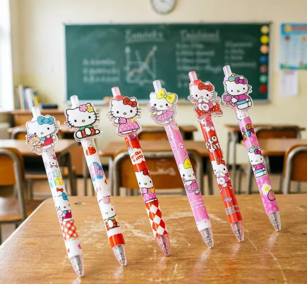 

0.5mm Gel Pen Hello Kitty Acrylic Press Pen Cute Cartoon Kawaii Stationery School Office Supplies Black Ink Pens for Kids Girls