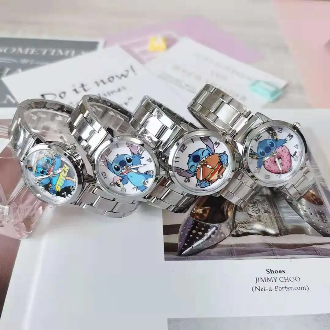 Miniso Anime Cartoon Disney Stitch Stainless Steel Waterproof Round Quartz Adult Watch Boys Girls Students Watch Birthday Gifts