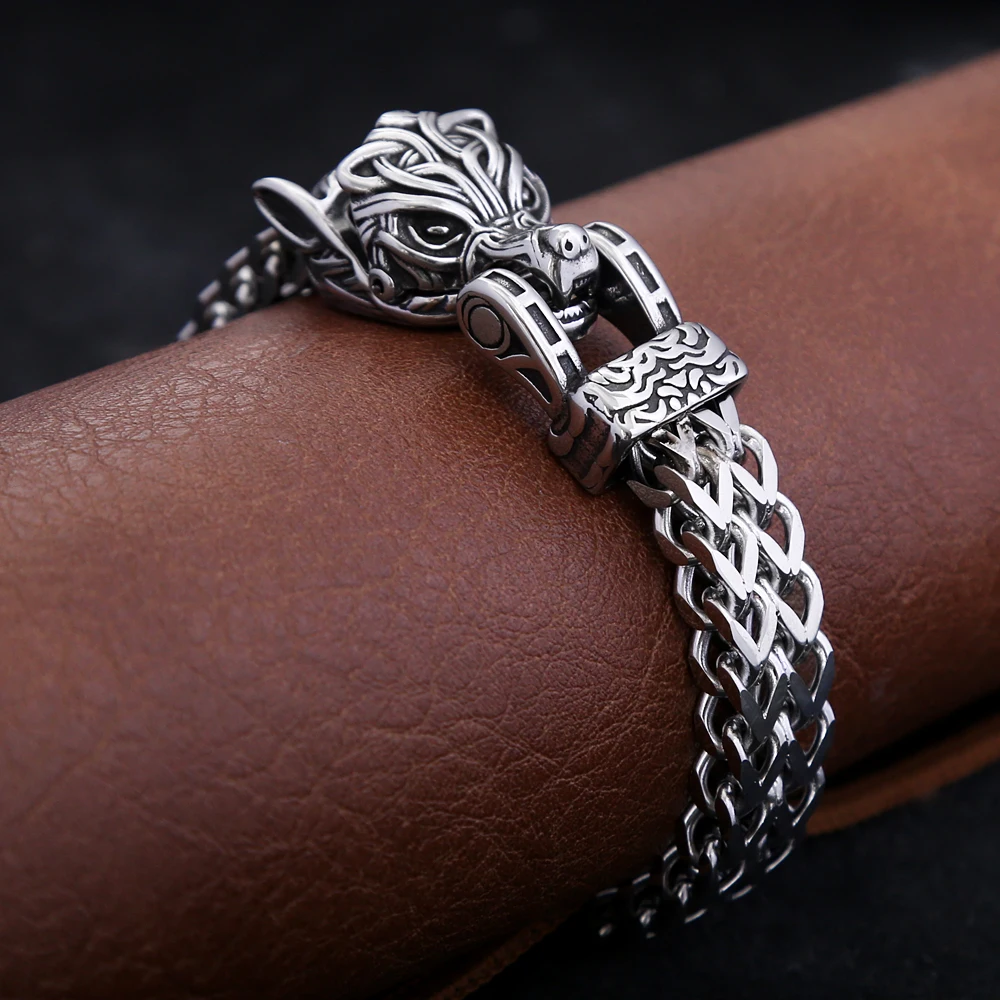 Fashion Vintage Viking Wolf Head Bracelet 316L Stainless Steel Cool Biker Animal Bracelets Party Charm Amulet Jewelry Wholesale