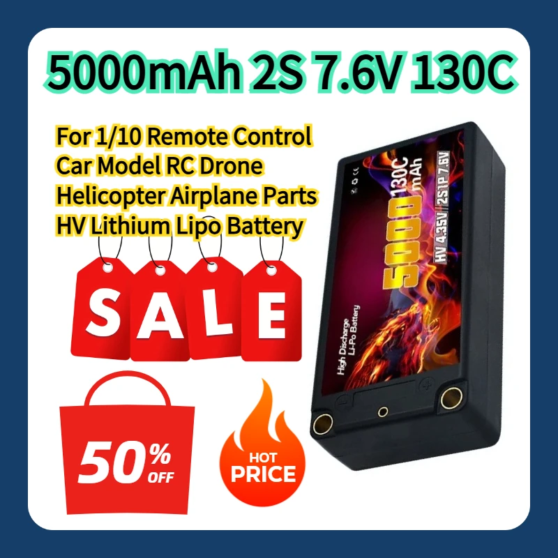 

For 1/10 Remote Control Car Model RC Drone Helicopter Airplane Parts 5000mAh 2S 7.6V 130C HV Lithium Lipo Battery