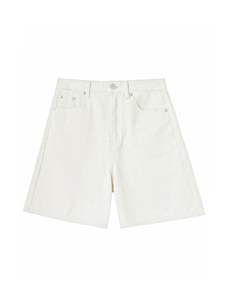 Hoge taille wijde pijpen vijfkwart denim orts voor dames herfst winter plus maat lichtbeige rechte snit losse fit jeans