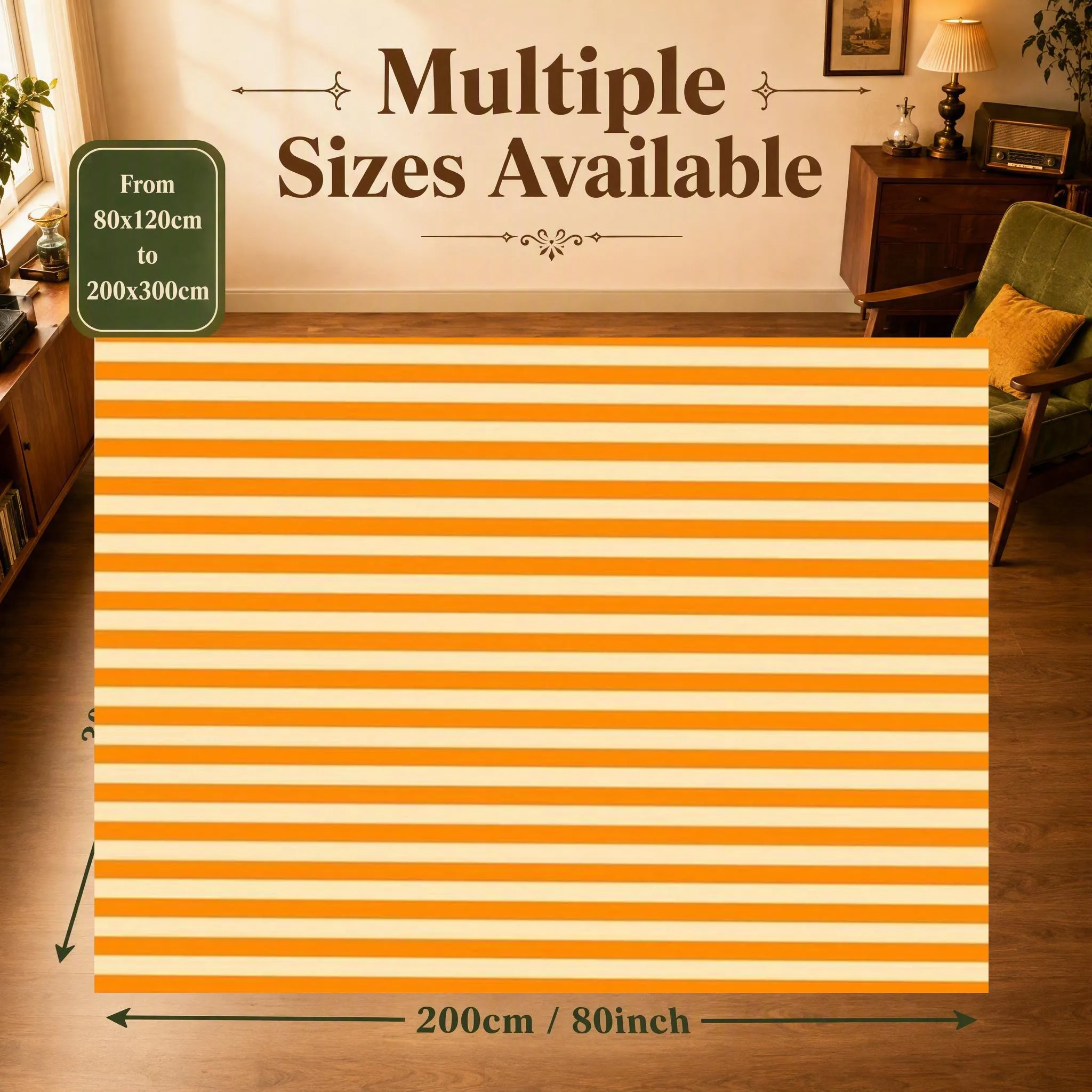 Warm Orange and Creamy White Striped Minimalist Christmas New Year Velvet Rug for Living Room, Bedroom, and Bedside, Cozy