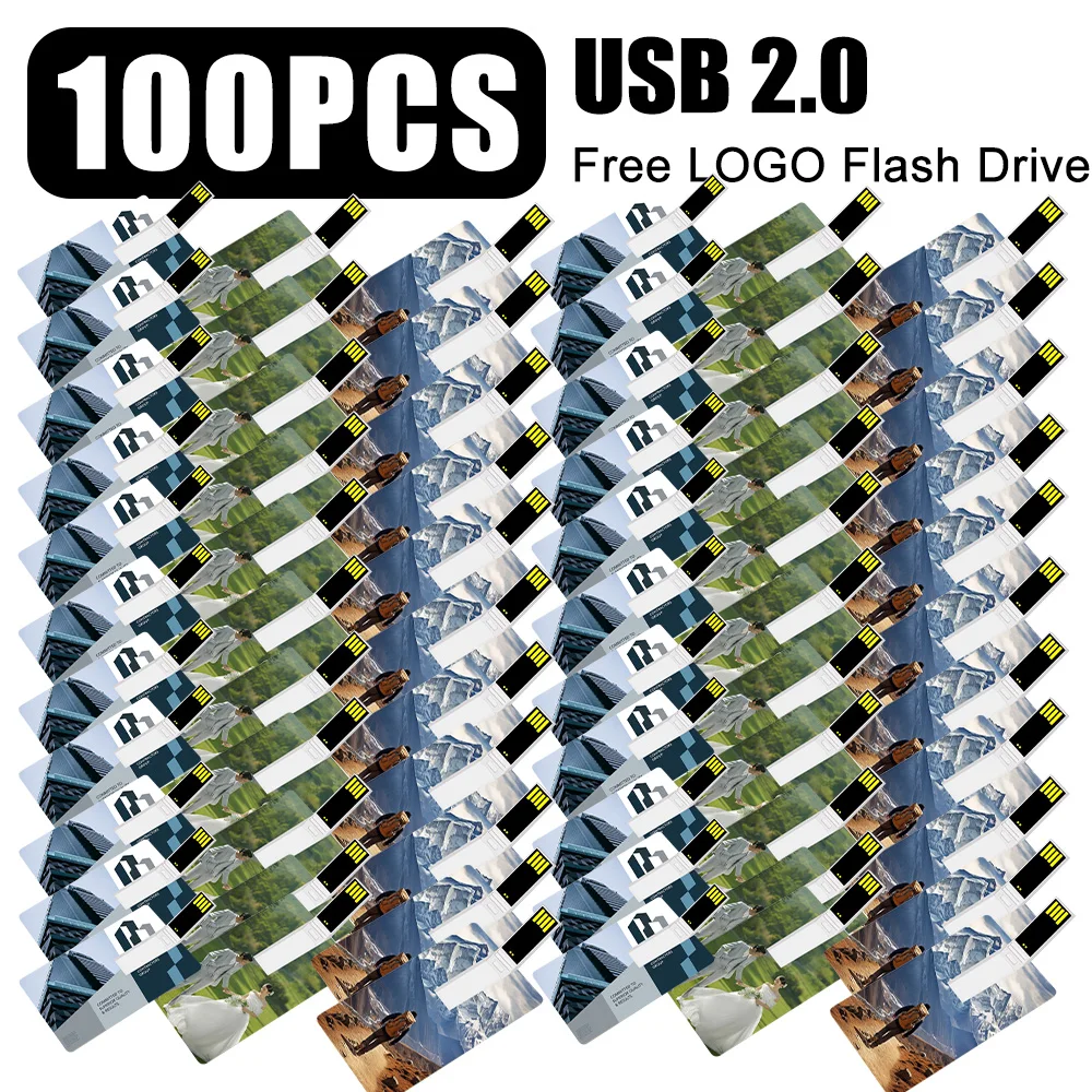 

100pcs Bank Card Model USB 2.0 Flash Drive 64GB 32GB Waterproof Pen Drive Memory Stick 16GB 8GB Free custom company logo