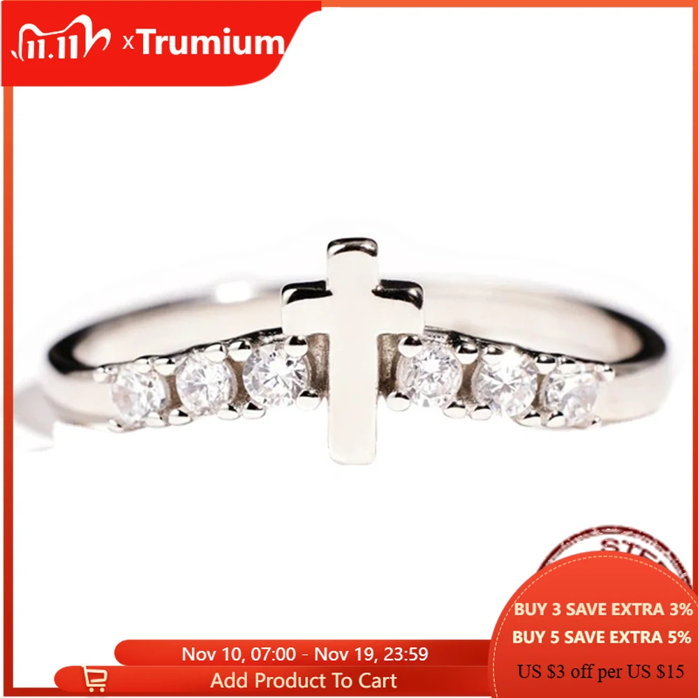 

Trumium Real S925 Silver Exquisite Rings for Women Eternity Cross Zircon Small Diamond Fashion Engagement Party Gifts Jewelry