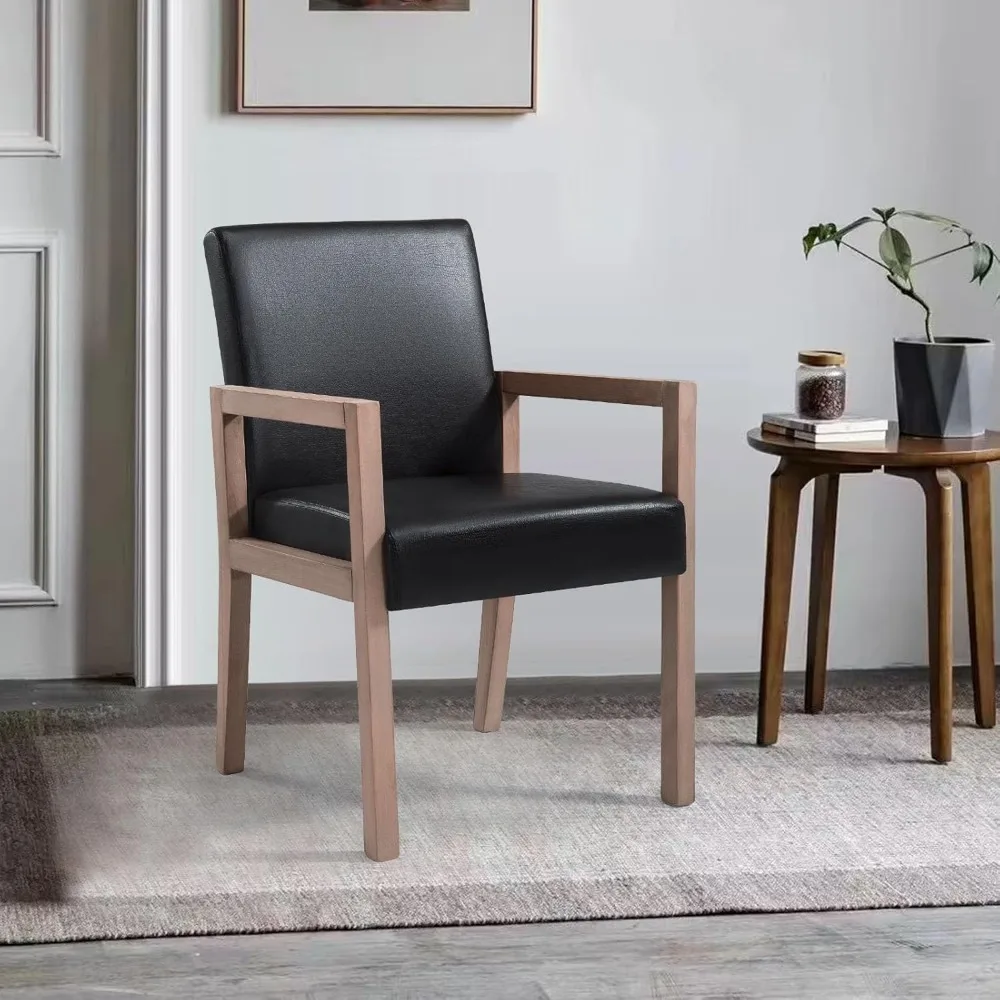 

Black Dining Chairs, Upholstered Faux Leather Dining Chairs with Arms, Mid Century Modern Accent Chairs for Living Room