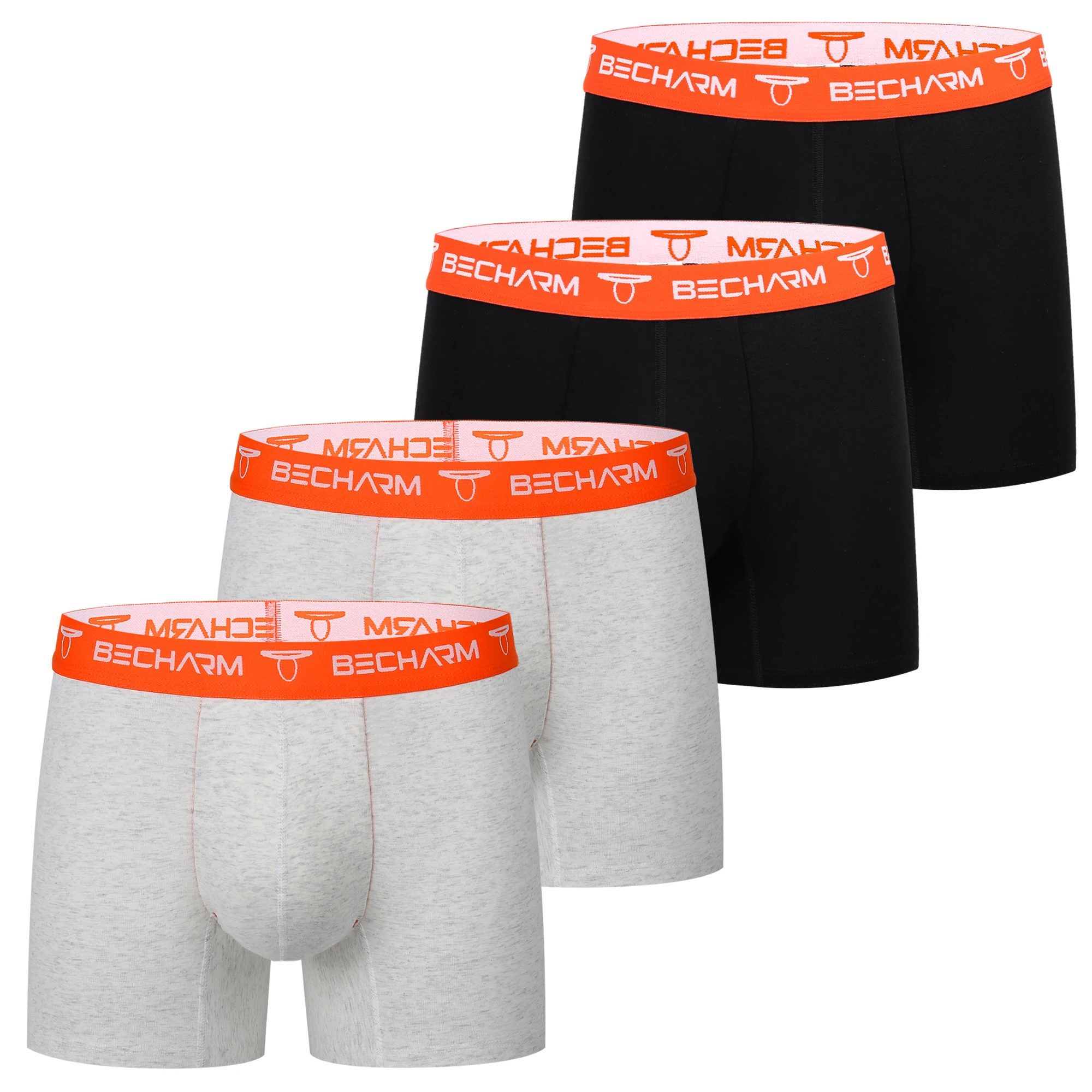 Mens Cotton Breathable Boxer Briefs Orange Wide Elastics Waist Band Men Comfortable Underwear