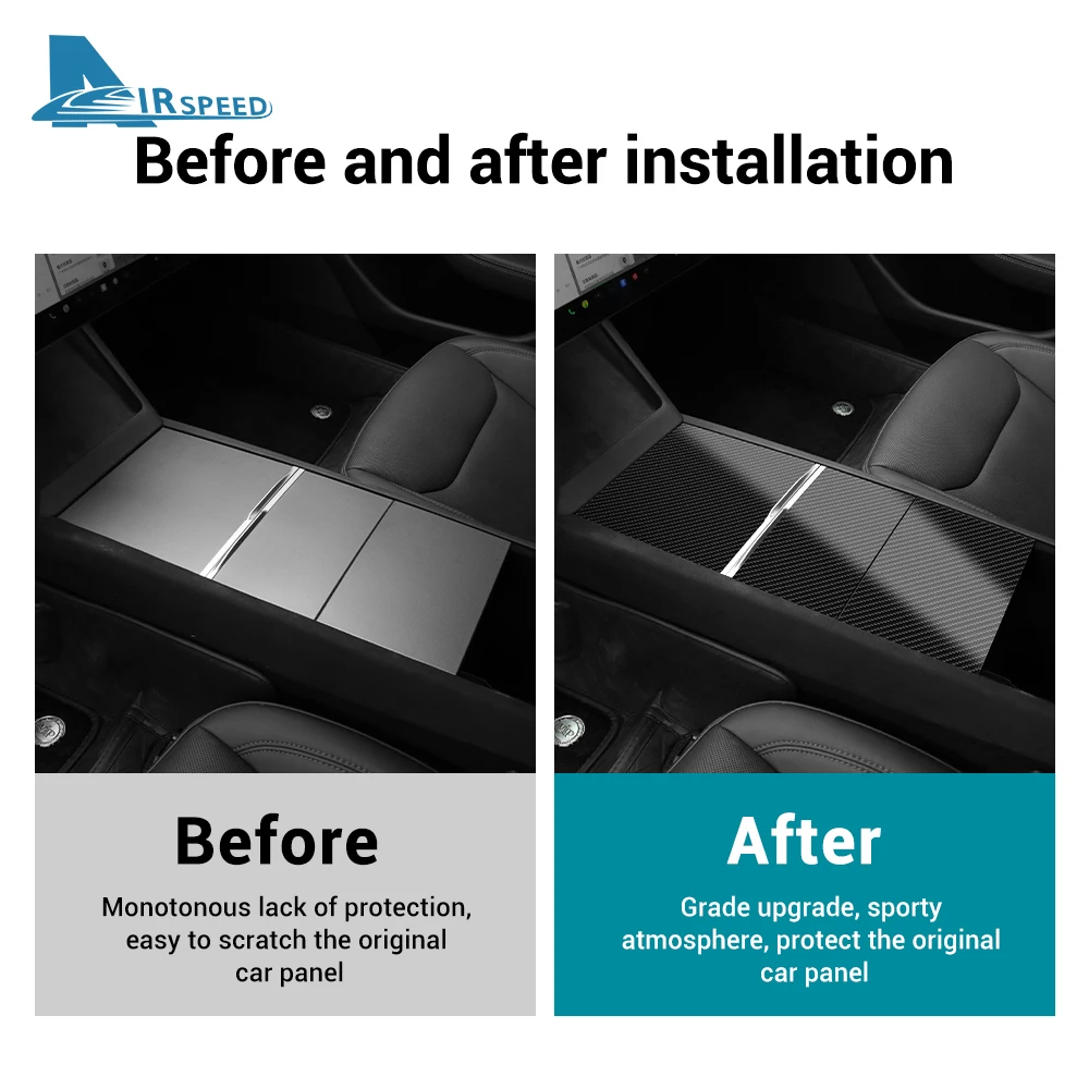 Real Carbon Fiber Center Console Storage Panel Stickers For Tesla Model Y Juniper 2025 2026-UP Model 3 Highland 2024 Accessories