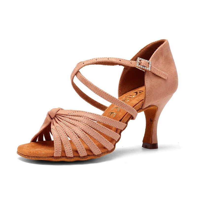 성인 여성을위한 7.5cm 여름 라틴 댄스 신발 부드러운 밑창 편안한 하이힐 전문 실내 룸바 차차 댄스 신발